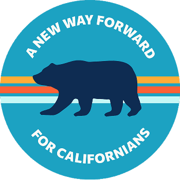 Image of a bear with text reading A New Way Forward For Californians