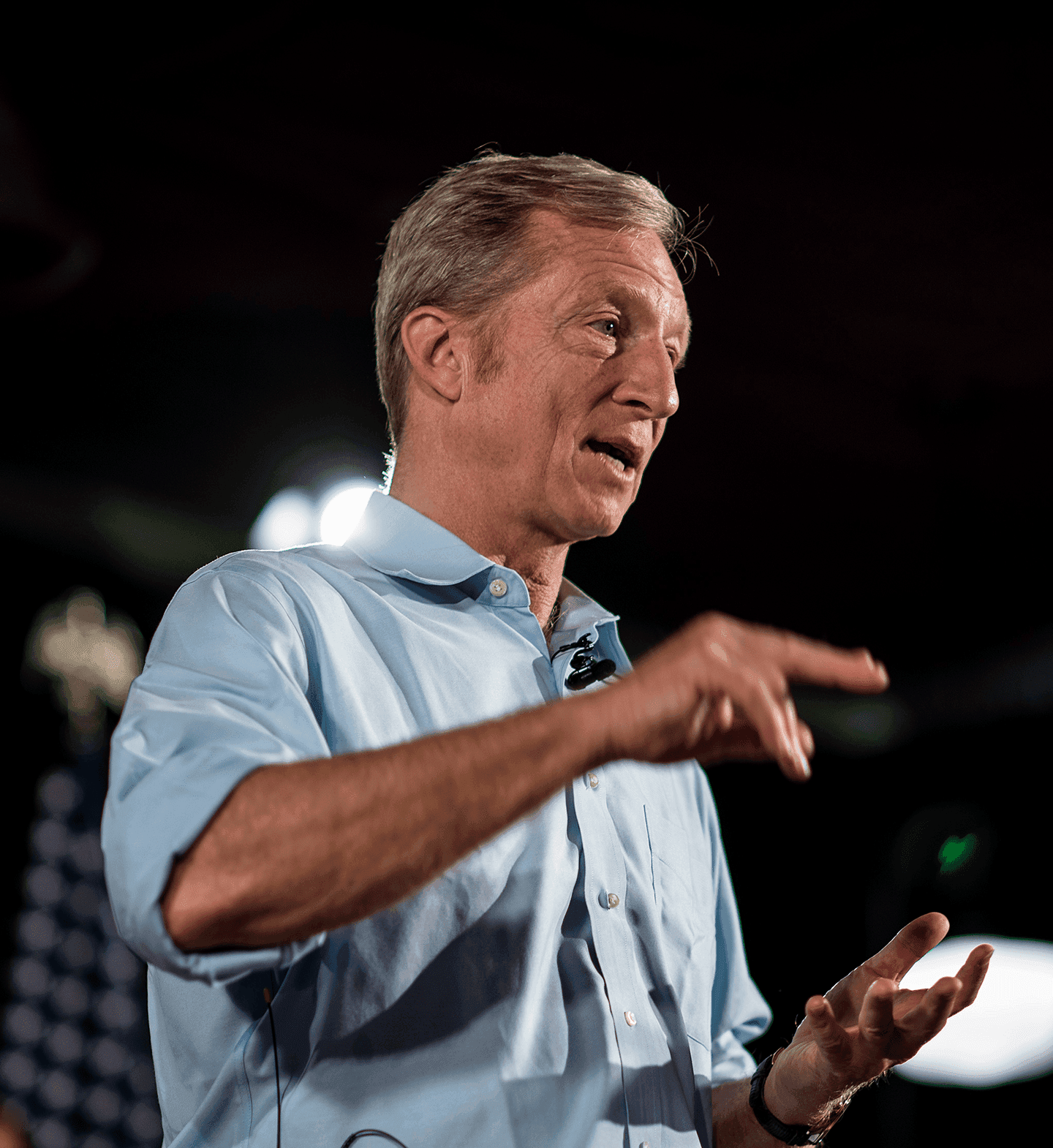 Tom Steyer speaking at a town hall