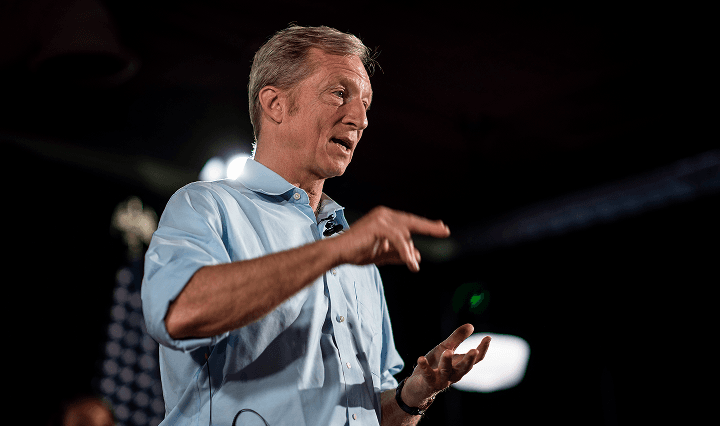 Tom Steyer speaking at a town hall